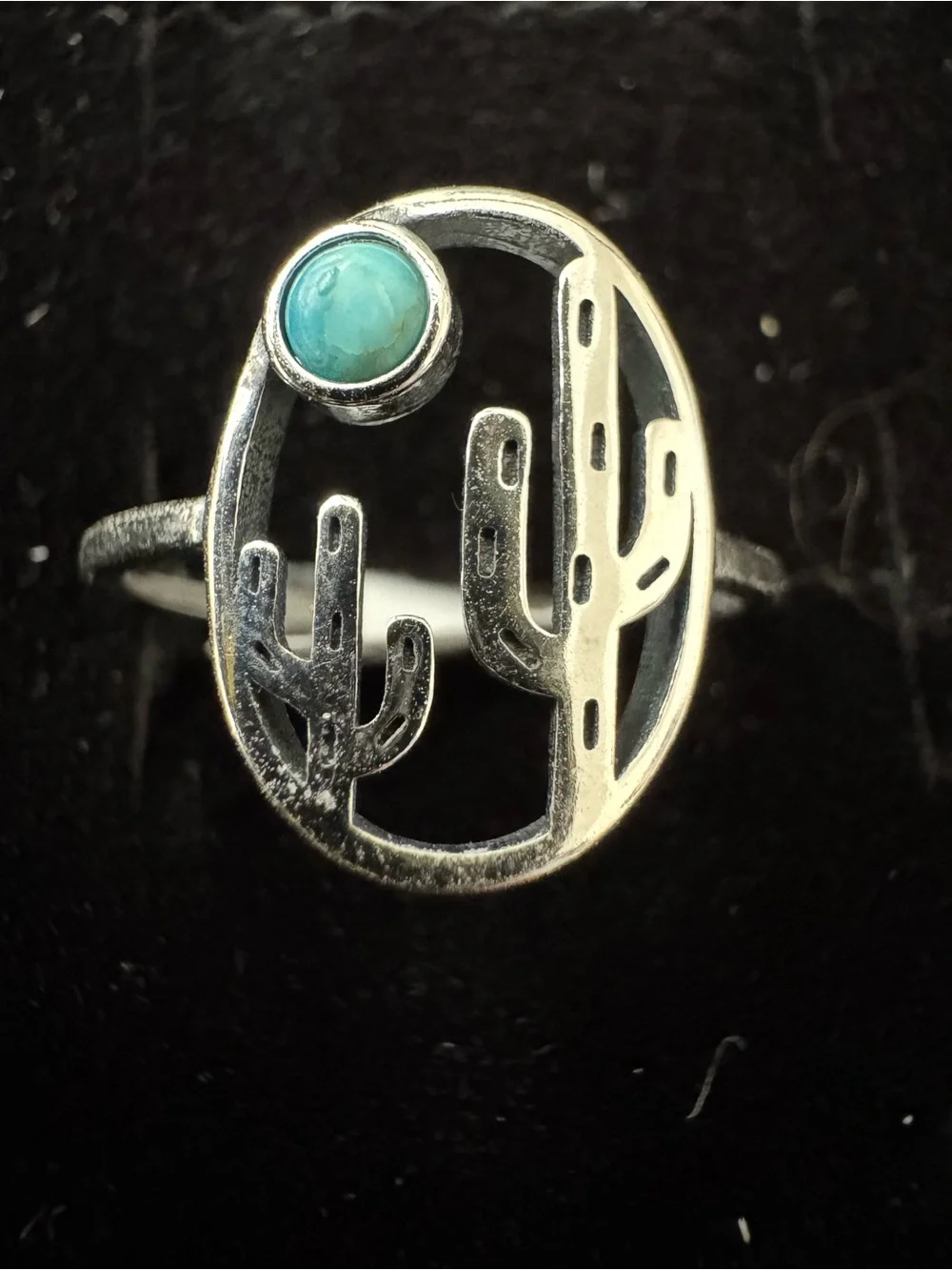 Sterling Silver Cactus Ring with Turquoise Stone‎ - Women's Jewelry